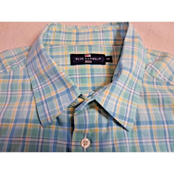 Blue Harbor Summer Cotton blend Short Sleeve Shirt XL Blue/yellow plaid. - Picture 7 of 7